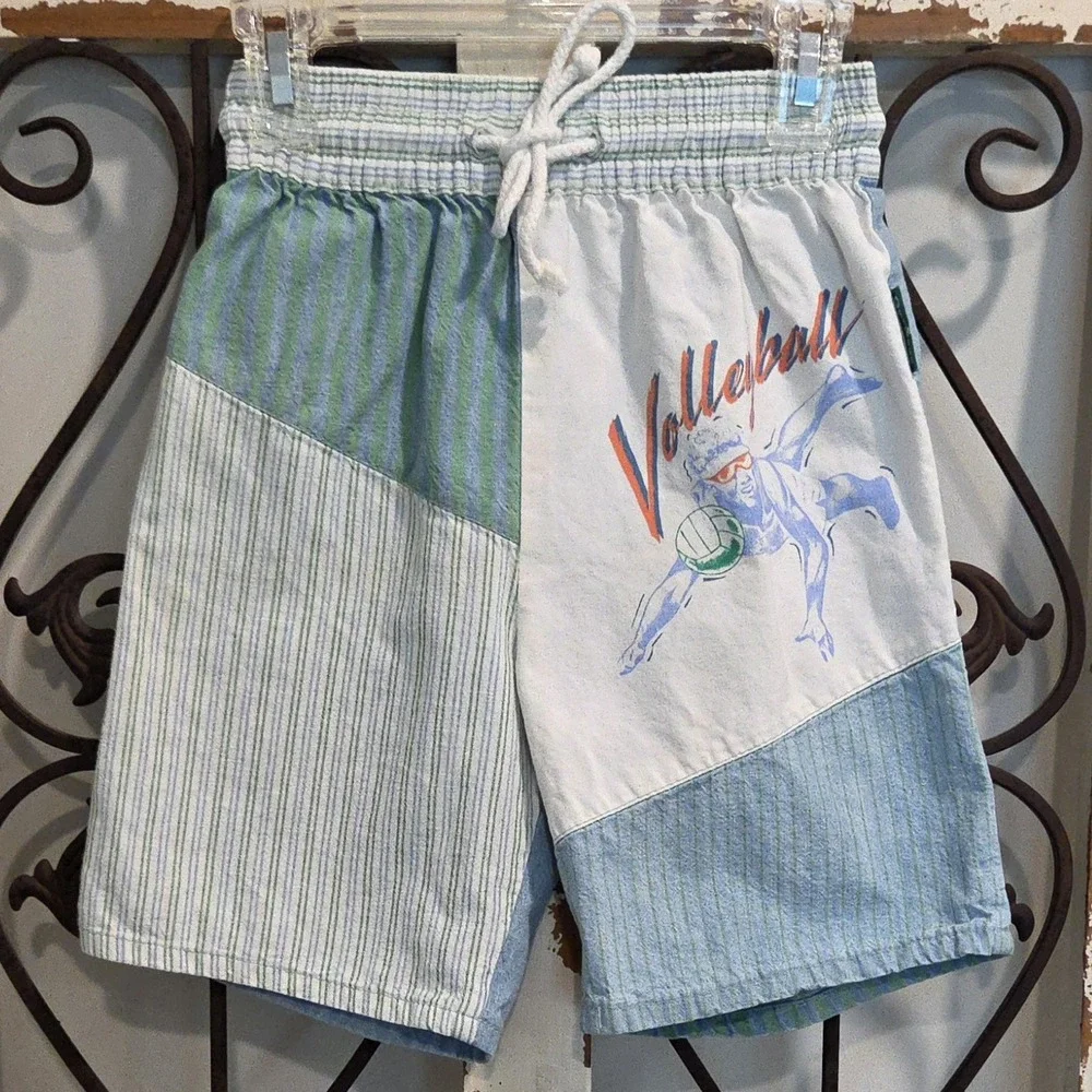 Vintage 80s OshKosh Beach Volleyball Matching Set USA Made Striped Shirt Shorts